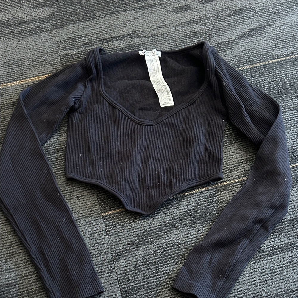 Zara Black Ribbed Crop Top